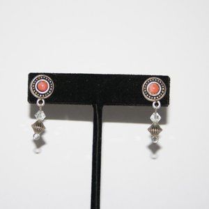 Silver coral and crystal dangle earrings